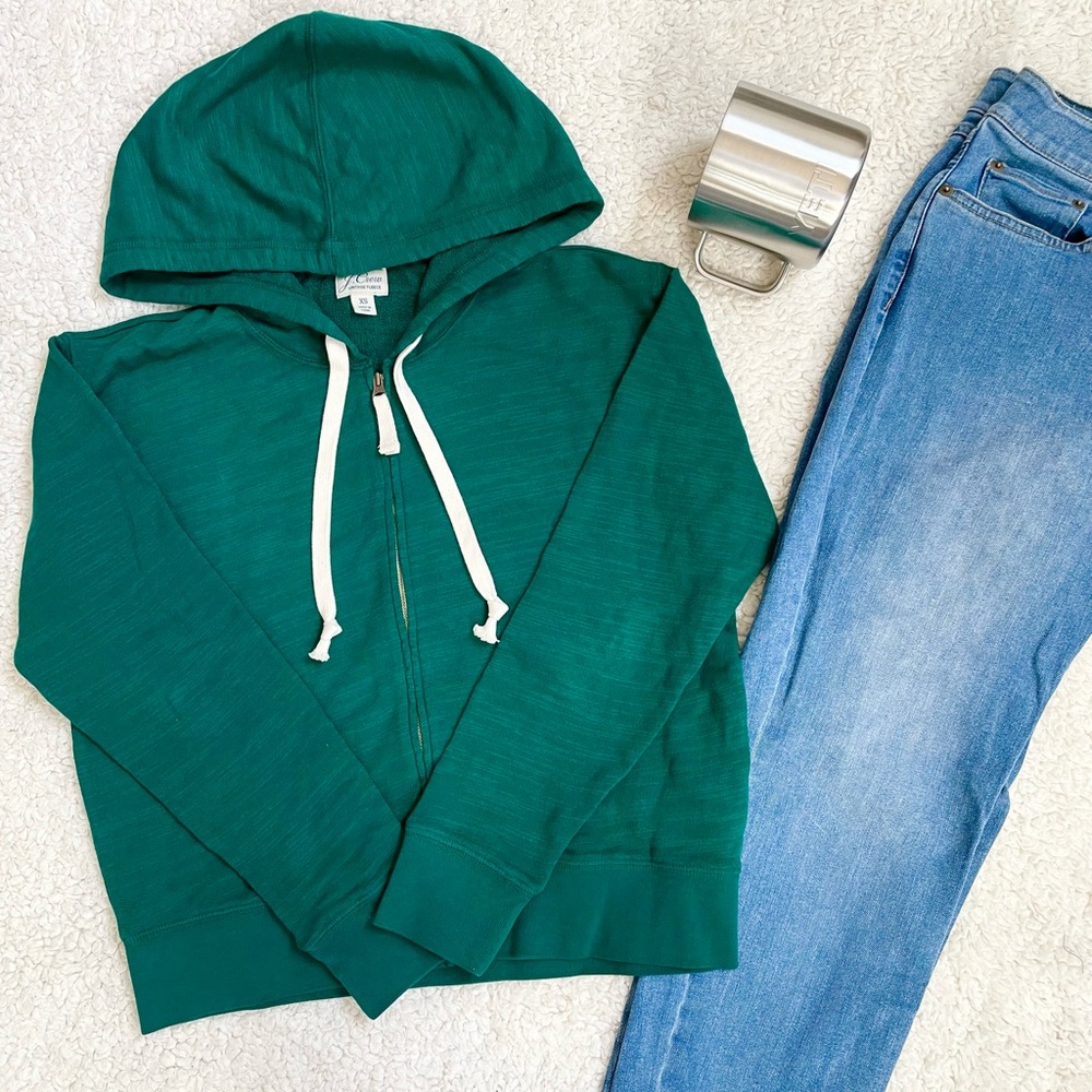 NWOT Jcrew Cropped Hoodie in Vintage Cotton Terry | XS | Spruce Green